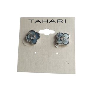 Tahari Silver and Blue Flower Earrings